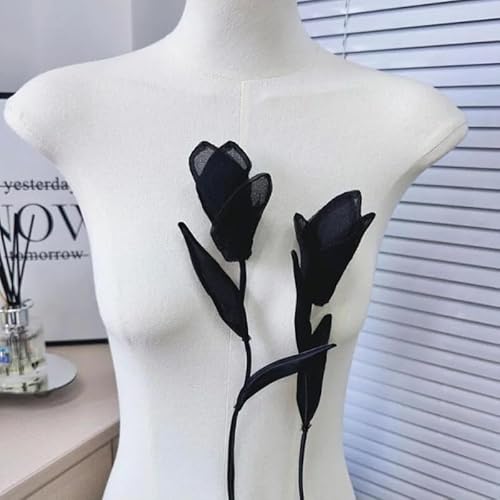 Yulakes 2pcs 3D Magnolia Lilie Blumen Kleidung Patch Applikation Zubehör Dekoration Reparatur Applique,Spitzenapplikation Blumenstickerei Patch (schwarz) von Yulakes