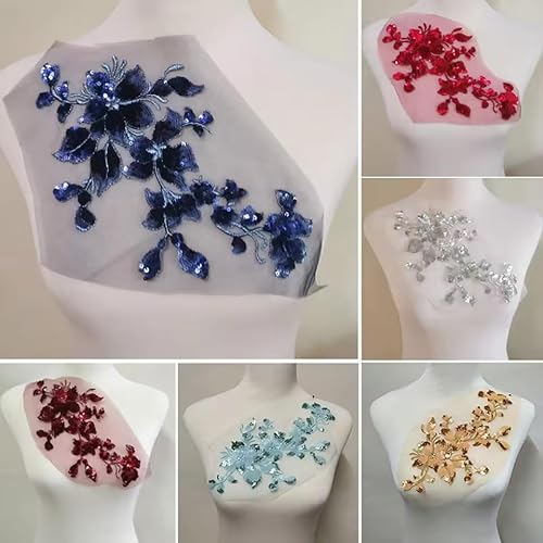 Yulakes 2pcs 3D Strass Stickerei Spitze Applikation,Gestickte Spitze Ausschnitt Blumen Tüll Besatz Besetzter,Spitzenapplikation Patch für DIY Ausschnitt Hochzeit Brautkleid (Rot) von Yulakes