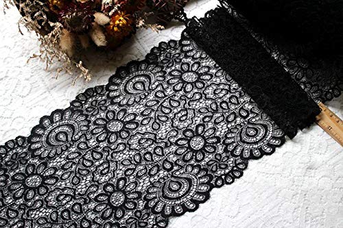 Yulakes 3 Yard 22 cm schwarz weiß Spitze Stoff DIY Handwerk nähzubehör Dekoration zubehör für kleidungsstücke elastische Spitzenbesatz (schwarz) von Yulakes