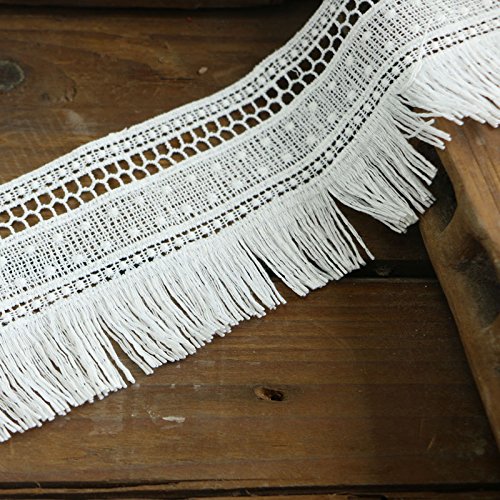 Yulakes 3 Yard 7cm Baumwolle Quaste spitzenband Vintage Häkelband Spitze Borte Häkelspitze Häkel-Borte Spitzenband für Nähen Handwerk Hochzeit Deko Scrapbooking Geschenkbox (Weiß) von Yulakes