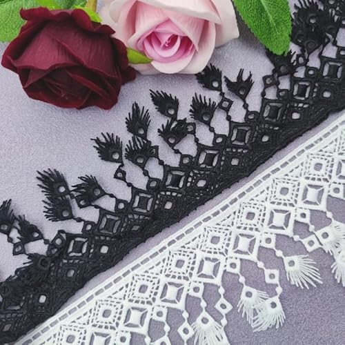 Yulakes 3 Yard 9cm Embroidery Tassels spitzenband Vintage Häkelband Spitze Borte Häkelspitze Häkel-Borte Spitzenband für Nähen Handwerk Hochzeit Deko Scrapbooking Geschenkbox (schwarz) von Yulakes