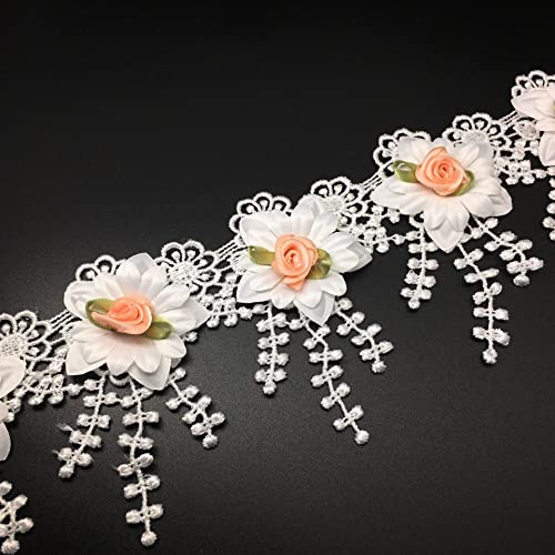 Yulakes 3 Yard Blume Spitzenborte Spitzenband Spitzenbordüre Band Apricot Posamenten Kanten Stoff bestickt Applikation Nähen Handwerk Hochzeit Brautkleid Party Kleidung Dekoration 8 cm Breite von Yulakes