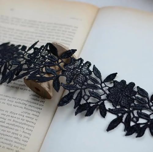 Yulakes 3 Yards Appliques Embroidered Spitzenborte Spitzenband Spitzenbordüre Zierband Spitze Blume Borte für DIY Nähen Handwerk Hochzeit Dekor 6.4cm Breite (schwarz) von Yulakes