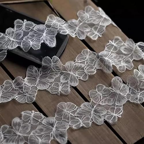 ﻿Yulakes 3 Yards Schmetterling dünn Spitzenborte Spitzenband Spitzenbordüre Zierband Spitze Blume Borte für Handwerk Dessous Hochzeitskleid Hochzeit Dekor 7cm Breite（Weiß） ﻿ von Yulakes
