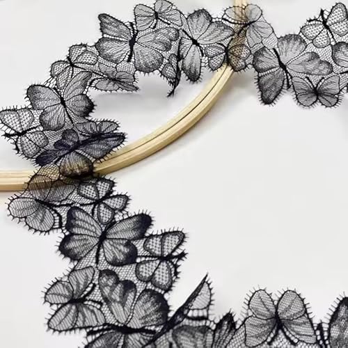 ﻿Yulakes 3 Yards Schmetterling dünn Spitzenborte Spitzenband Spitzenbordüre Zierband Spitze Blume Borte für Handwerk Dessous Hochzeitskleid Hochzeit Dekor 7cm Breite ﻿ (schwarz) von Yulakes