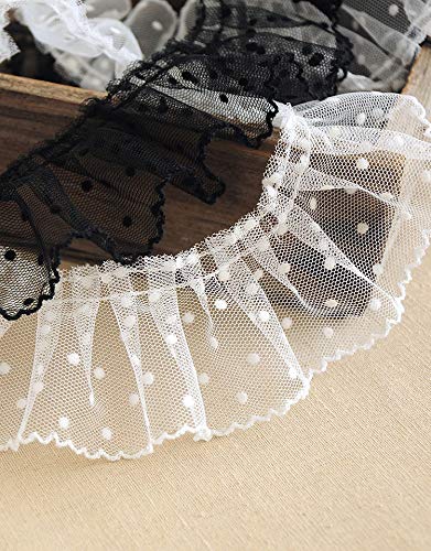 Yulakes 3M Organza Spitzen Borte, Pleated Tulle Lace Fabric , Plissee Tüll Spitzenstoff , Plissee-Spitzenbordürem Bordüre,gerüschte Spitzenbordüre ,Nähen Guipure Crafts Mesh Schnürsenkel (Weiß) von Yulakes