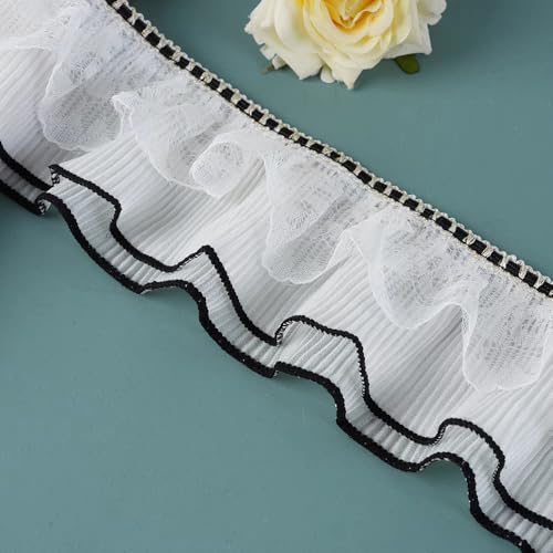 Yulakes 4 Yards Weiße Rüschen Plissee Chiffon Band Spitze mit schwarzer Trim Dekoration Spitzenband, Doppelschicht Mesh Rüschen Plissee Tüll Material Band, Rüschen Spitze Stoff Trim Yulakes 4 Yards Weiße Rüschen Plissee Chiffon Band Spitze mit schwarzer Trim Dekoration Spitzenband, Doppelschicht Mesh Rüschen Plissee Tüll Material Band, Rüschen Spitze Stoff Trim von Yulakes