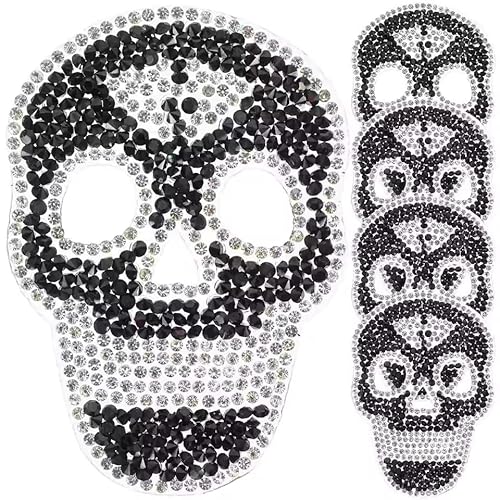 Yulakes 5 Stück Strass Schädel Skull Patches zum Aufbügeln Aufnäher Aufbügler Aufkleber Bügelflicken Applikationen zum Aufnähen Kleidung Kinder Erwachsene DIY Basteln ﻿ (Schwarz) von Yulakes