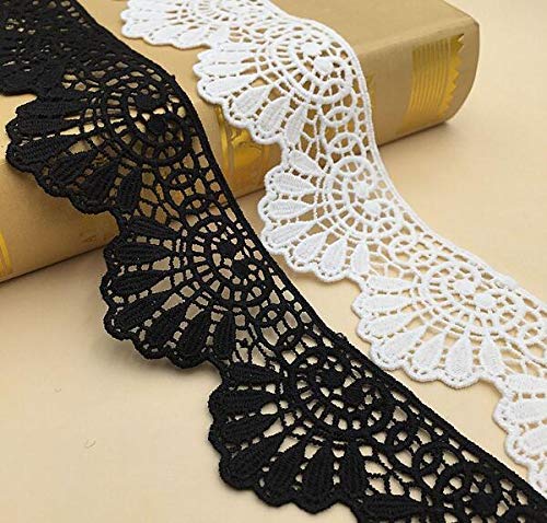 Yulakes 5 Yard 6cm Weiß Schwarze Baumwolle spitzenband Vintage Häkelband Spitze Borte Häkelspitze Häkel-Borte Spitzenband für Nähen Handwerk Hochzeit Deko Scrapbooking Geschenkbox (Weiß) von Yulakes