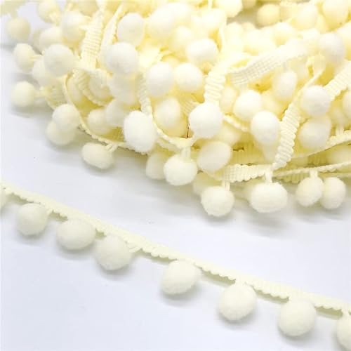 Yulakes 5 Yards 25mm Pompon Borte/Bommelband/Bommel Fringe/Pom Poms Bälle Fransenbesatz Pom Poms Quaste Spitze Bommelborte für DIY Handwerk Dekorieren (Beige) von Yulakes