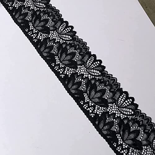 Yulakes 5 Yards Elastizität Spitzenborte Spitzenband Spitzenbordüre Zierband Spitze Blume Borte für Handwerk Dessous Hochzeitskleid Hochzeit Dekor 10cm Breite (Schwarz) von Yulakes
