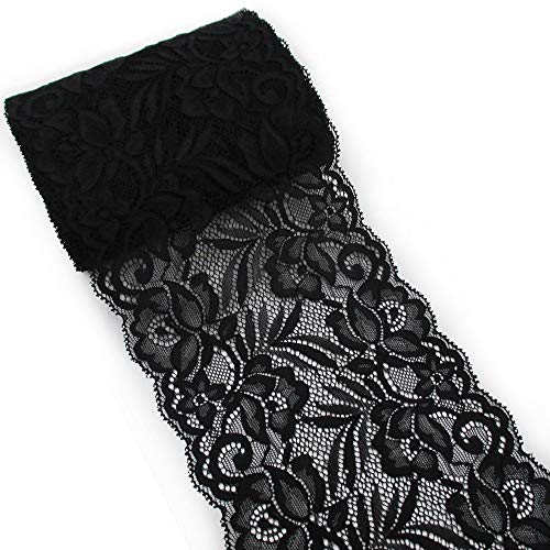 Yulakes 5 Yards Schwarz Elastizität Spitzenborte Spitzenband Spitzenbordüre Zierband Spitze Blume Borte für Handwerk Dessous Hochzeitskleid Hochzeit Dekor 15cm Breite von Yulakes