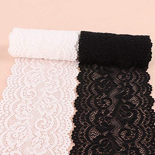 Yulakes 5 Yards Schwarz Elastizität Spitzenborte Spitzenband Spitzenbordüre Zierband Spitze Blume Borte für Handwerk Dessous Hochzeitskleid Hochzeit Dekor 10cm Breite (Schwarz) von Yulakes