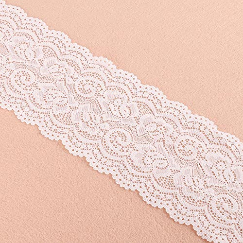 Yulakes 5 Yards Weiß Schwarz Elastizität Spitzenborte Spitzenband Spitzenbordüre Zierband Spitze Blume Borte für Handwerk Dessous Hochzeitskleid Hochzeit Dekor 10cm Breite (Weiß) von Yulakes