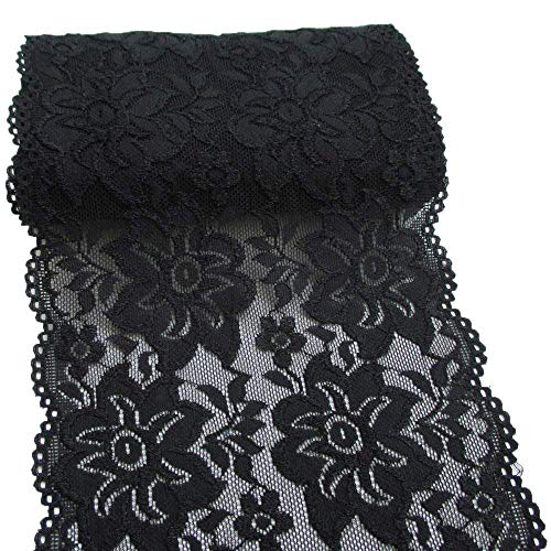 Yulakes 5 Yards Weiß Schwarz Elastizität Spitzenborte Spitzenband Spitzenbordüre Zierband Spitze Blume Borte für Handwerk Dessous Hochzeitskleid Hochzeit Dekor 15cm Breite (Schwarz) von Yulakes