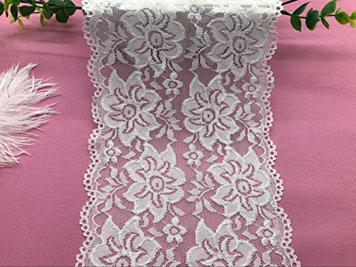 Yulakes 5 Yards Weiß Schwarz Elastizität Spitzenborte Spitzenband Spitzenbordüre Zierband Spitze Blume Borte für Handwerk Dessous Hochzeitskleid Hochzeit Dekor 15cm Breite (Weiß) von Yulakes