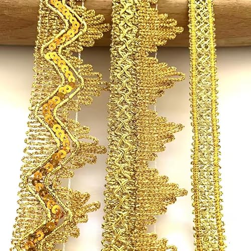 Yulakes 5 meters Gold Spitzenband Hochwertiger Spitzenstoff Nähen Geflochtene Spitzenborte Spitze Hochzeit Handwerk DIY Kleidung Zubehör Dekor (gold 2) von Yulakes