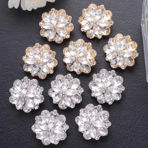Yulakes 5Stk Strassknöpfe Zum Aufnähen Blumen Strasssteine Kristallknöpfe Blumenform Dekorative Knöpfe Applikationen Verzierungen In Kleidung DIY-Schmuck Für Hochzeit Blumenstrauß (Silber) von Yulakes