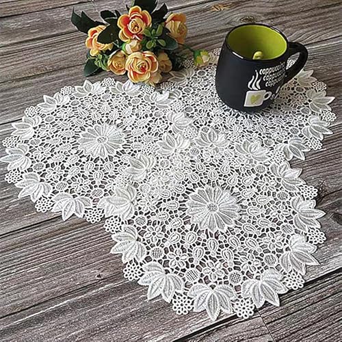 Yulakes 6 Stück weiße Spitze Runde Stickerei Tisch Tischset ，Handarbeit Geklöppelt Spitzendeckchen Baumwolle Placemat Blume Matte，Spitzendeckchen Häkeldeckchen Tischdecke (20cm) von Yulakes