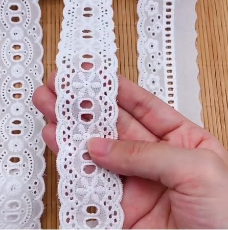 Yulakes 7Yards Baumwolle Spitze Trim Weiße Auge Spitze Band spitzenband Bowknot Stickerei Scalloped Spitzenband für Nähhandwerk, Kleid, Puppen/Haustiere Kleidung (Weiß C) von Yulakes