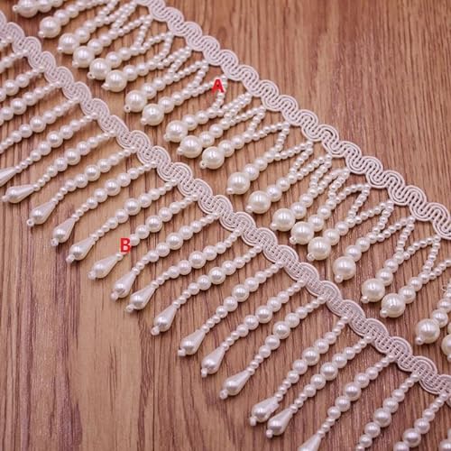 Yulakes 91 cm weiße Seidenquaste Fransenborte Perlenquaste Perlenband Nähen Kleidung Rand Vorhang Perle Anhänger Quasten (Stil B) von Yulakes