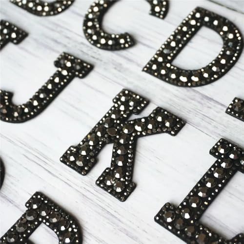 Yulakes A-Z Schwarz Strass Buchstaben Zum Aufbügeln,Perle Strass Aufnäher Buchstaben Aufnäher,Patches Zum Aufbügeln Set Für DIY-Kleidung, Stoff, Schuhe von Yulakes
