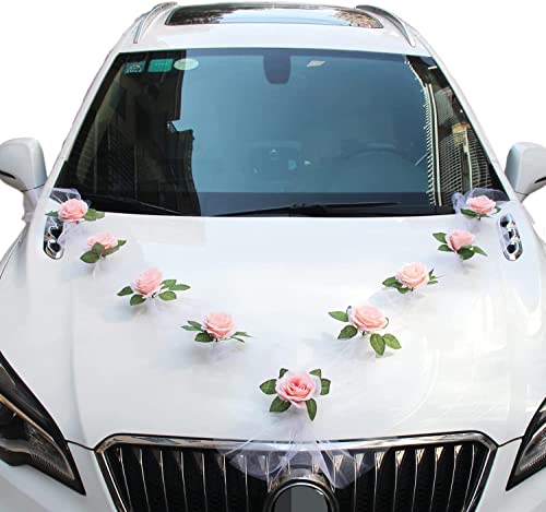 Yulakes Auto Schmuck Organza Braut Paar Rose Deko Dekoration Autoschmuck Autodeko Auto Blumenschmuck Hochzeit Car Auto Wedding Deko Girlande Hochzeitsschmuck Hochzeitsauto Deko (Rosa) von Yulakes