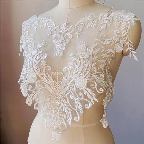 Yulakes Blume Spitze Applikation,3D Spitze Flicken Applique Patch Stickerei Perlen Patches Spitzenbesatz für DIY Handwerk Nähen Ausschnitt Hochzeit Braut Kleidung Dekoration von Yulakes