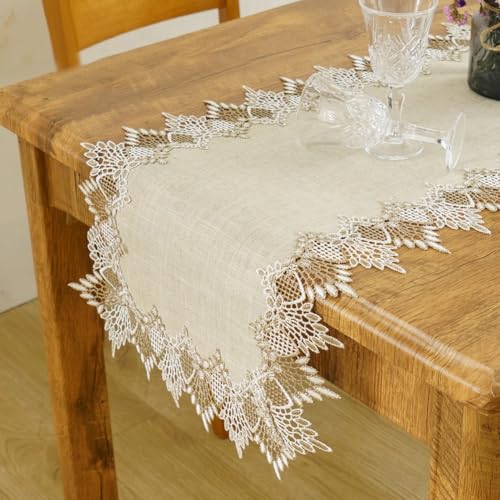 Yulakes Deckchen aus Leinen, beige Leinen Tischdecke mit Spitzenbesatz, Couchtischdekoration, Tischdecke für Esszimmer, Küche 40x90 cm Yulakes Deckchen aus Leinen, beige Leinen Tischdecke mit Spitzenbesatz, Couchtischdekoration, Tischdecke für Esszimmer, Küche 40x90 cm von Yulakes