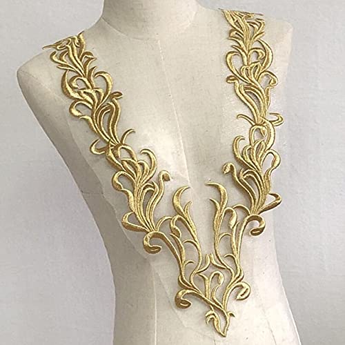 Yulakes Gold Stickerei Spitze Applikation Patch Gold Pailletten Spitze Ausschnitt Kragen Hochzeit edles Kleid Nähen DIY Brautkleid Dekoration Kleidung Zubehör (Style 2) von Yulakes