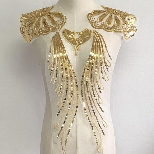 Yulakes Gold Stickerei Spitze Applikation Patch Gold Pailletten Spitze Ausschnitt Kragen Hochzeit edles Kleid Nähen DIY Brautkleid Dekoration Kleidung Zubehör (Style 5) von Yulakes