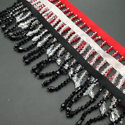 Yulakes Strassband, Diamant-Glasperlen, Quaste, Strass-Fransen, Kristall-Perlen, Fransenbesatz, Nähen, Perlenfransen für DIY-Kleidung, Hochzeitsdekoration, 5,5 cm (Silber) von Yulakes