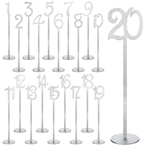20 Stück Tischnummern Hochzeit Tischnummern Holz Tischnummern für Hochzeit Empfang Ständer Sitznummern mit Halter Basis Tischnummern für Hochzeit Party Event Catering, 1-20 (Silber) von Yulejo