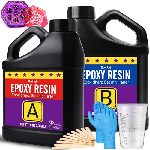 Epoxidharz - 72oz Kristallklares Epoxidharz Kit, Blasen frei, Anti-Gelb, Selbstnivellierend, Hochglanz-Kunstharz für DIY Kunst Handwerk, Schmuck, Tisch, Formen, freundlich zu Harz Handwerk Anfänger von YumCraft