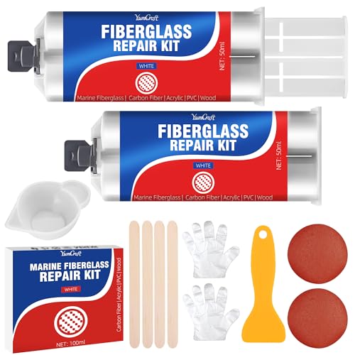 Marine Glasfaserspachtel Weiß 100ml, Glasfaser Reparaturset für Boot, Wasserdicht Gelcoat Repair Kit, Fiberglas Harz Epoxidharz Kleber, Gfk Reparaturset Schnelle Reparatur füR Kratzer, Risse, LöCher von YumCraft
