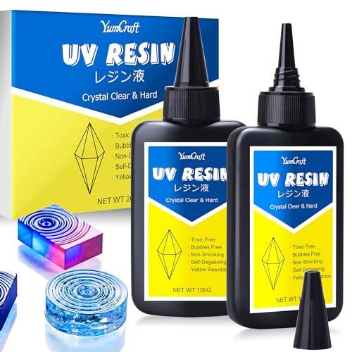 UV Harz - 200g Klar UV Harz Schnellhärtende UV Kleber für Schmuckherstellung, Harzformen, Basteln - Geruchsarmerz Blasenfreies Harte UV Epoxidharz für DIY Schmuck, Gießen, Anhänger, Malen UV Harz - 200g Klar UV Harz Schnellhärtende UV Kleber für Schmuckherstellung, Harzformen, Basteln - Geruchsarmerz Blasenfreies Harte UV Epoxidharz für DIY Schmuck, Gießen, Anhänger, Malen von YumCraft