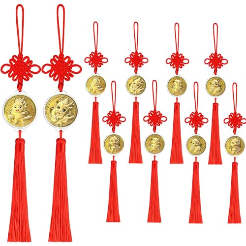 10 Stück 2024 Chinesisches Jahr des Drache Glücksbringer Gold Hängend Chinesisches Feng Shui Dekor Neujahr Bonsai Anhänger Für Drache Jahr Zuhause Auto Urlaub Dekor von YumSur