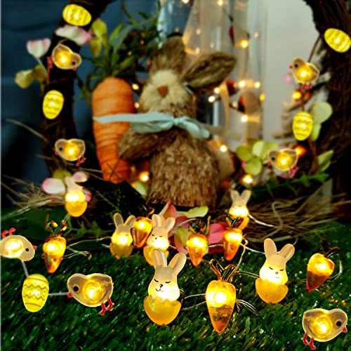 Ostern Dekoration String Lights-40 LED Ostereier Hase String Lights 13.2 FT batteriebetriebene Ostern Kaninchen Karotte Huhn Fee für Frühling Ostern Indoor Outdoor Home Party Tisch Baumdekoration von YumSur