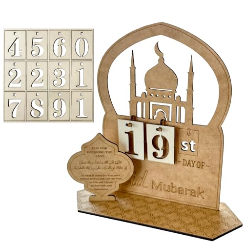 Ramadan Kalender, Eid Mubarak Dekoration DIY Ramadan aus Holz Countdown-kalender Ornament Gebet Ramadan Mubarak Deko Wohnzimmer Ramadan Geschenke für Kinder (Style001) von YumSur