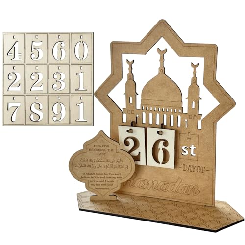 Ramadan Kalender, Eid Mubarak Dekoration DIY Ramadan aus Holz Countdown-kalender Ornament Gebet Ramadan Mubarak Deko Wohnzimmer Ramadan Geschenke für Kinder (Style002) von YumSur