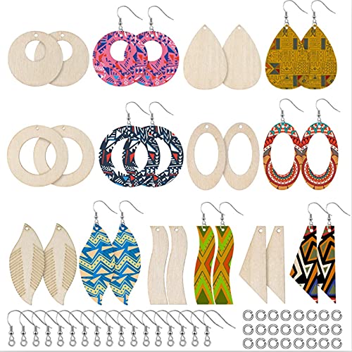 70 Sets unlackierte Holz-Ohrring-Anhänger blanko baumelnde Ohrringe aus Holz in Tropfenform mit Ohrringhaken für DIY-Schmuckherstellung von Yumech