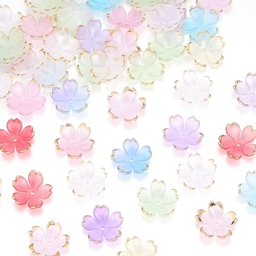 120 Stück Kirschblüten-Acryl-Blumen-Perlen, glänzend vergoldet, Abstandshalter, 5 Blüten-Farbverlauf, florale Perlen für Halsketten, Armbänder, Ohrringe, Handykette, DIY-Schmuckherstellung, gemischte 120 Stück Kirschblüten-Acryl-Blumen-Perlen, glänzend vergoldet, Abstandshalter, 5 Blüten-Farbverlauf, florale Perlen für Halsketten, Armbänder, Ohrringe, Handykette, DIY-Schmuckherstellung, gemischte von Yumttero