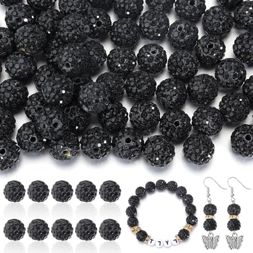 150 Stück Strass-Perlen, 10 mm, für Schmuckherstellung, glänzende runde Shamballa-Disco-Perlen, glitzernd, Strass, Tonperlen für Halsketten, Armbänder, Ohrringe und DIY-Dekoration, Schwarz 150 Stück Strass-Perlen, 10 mm, für Schmuckherstellung, glänzende runde Shamballa-Disco-Perlen, glitzernd, Strass, Tonperlen für Halsketten, Armbänder, Ohrringe und DIY-Dekoration, Schwarz von Yumttero
