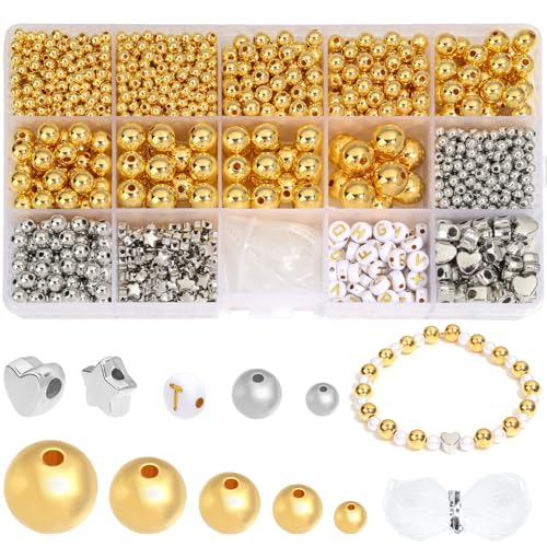 1572 PCS Glasperlen Gold Künstliche Perlen Mit Rundem Loch, 4/6/8/10/12 mm Perlenset in Mehreren Größen für Kleidungsdekoration und Armbänder, Halsketten, Ohrringe, Schmuckherstellung von Yumttero