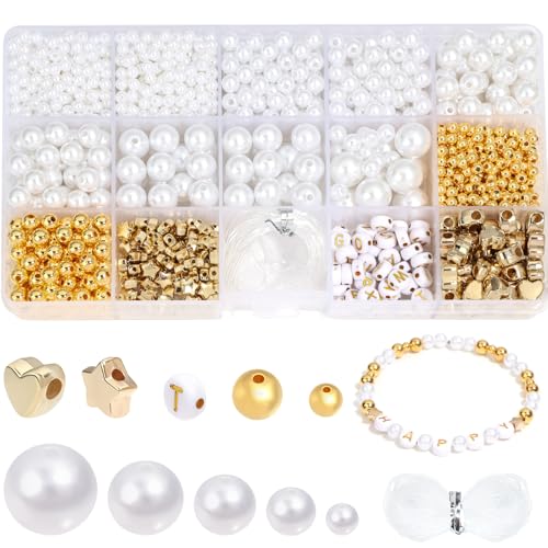 1572 PCS Glasperlen Reines Weiß Künstliche Perlen Mit Rundem Loch, 4/6/8/10/12 mm Perlenset in Mehreren Größen für Kleidungsdekoration und Armbänder, Halsketten, Ohrringe, Schmuckherstellung von Yumttero