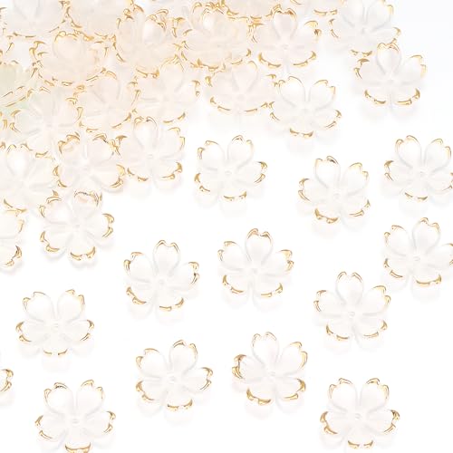 Kirschblüten-Acryl-Blumen-Perlen, glänzend, vergoldet, Abstandshalter, 5 Blüten-Farbverlauf, florale Perlen für Halsketten, Armbänder, Ohrringe, DIY-Schmuckherstellung, Beige, 120 Stück Kirschblüten-Acryl-Blumen-Perlen, glänzend, vergoldet, Abstandshalter, 5 Blüten-Farbverlauf, florale Perlen für Halsketten, Armbänder, Ohrringe, DIY-Schmuckherstellung, Beige, 120 Stück von Yumttero
