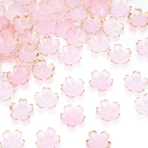 Kirschblüten-Acryl-Blumen-Perlen, glänzend, vergoldet, Abstandshalter, 5 Blüten-Farbverlauf, florale Perlen für Halsketten, Armbänder, Ohrringe, DIY-Schmuckherstellung, Hellrosa, 120 Stück Kirschblüten-Acryl-Blumen-Perlen, glänzend, vergoldet, Abstandshalter, 5 Blüten-Farbverlauf, florale Perlen für Halsketten, Armbänder, Ohrringe, DIY-Schmuckherstellung, Hellrosa, 120 Stück von Yumttero