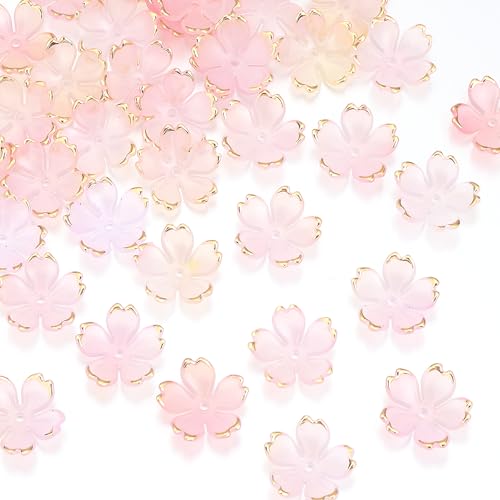 Kirschblüten-Acryl-Blumen-Perlen, glänzend, vergoldet, Abstandshalter, 5 Blüten-Farbverlauf, florale Perlen für Halsketten, Armbänder, Ohrringe, DIY-Schmuckherstellung, Rosa-Gelb, 120 Stück Kirschblüten-Acryl-Blumen-Perlen, glänzend, vergoldet, Abstandshalter, 5 Blüten-Farbverlauf, florale Perlen für Halsketten, Armbänder, Ohrringe, DIY-Schmuckherstellung, Rosa-Gelb, 120 Stück von Yumttero