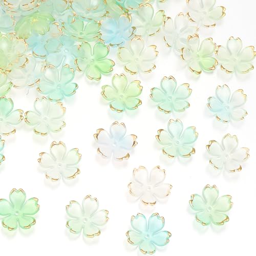 Kirschblüten-Acryl-Blumen-Perlen, glänzend, vergoldet, Abstandshalter, 5 Blüten-Farbverlauf, florale Perlen für Halsketten, Armbänder, Ohrringe, DIY-Schmuckherstellung, blau-grüner Farbverlauf, 120 Kirschblüten-Acryl-Blumen-Perlen, glänzend, vergoldet, Abstandshalter, 5 Blüten-Farbverlauf, florale Perlen für Halsketten, Armbänder, Ohrringe, DIY-Schmuckherstellung, blau-grüner Farbverlauf, 120 von Yumttero