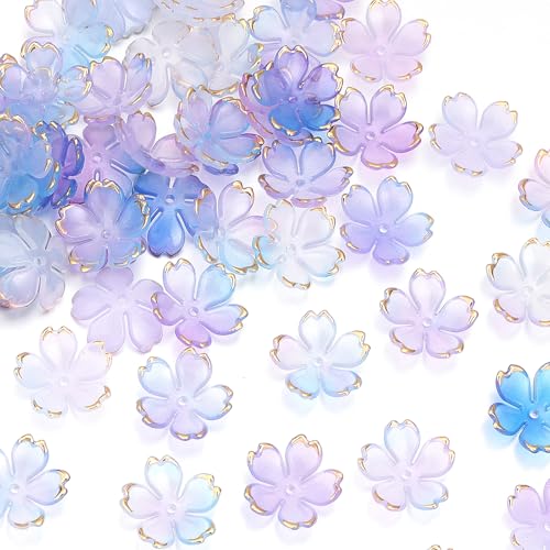 Kirschblüten-Acryl-Blumen-Perlen, glänzend, vergoldet, Abstandshalter, 5 Blüten-Farbverlauf, florale Perlen für Halsketten, Armbänder, Ohrringe, DIY-Schmuckherstellung, blau-violetter Farbverlauf, 120 Kirschblüten-Acryl-Blumen-Perlen, glänzend, vergoldet, Abstandshalter, 5 Blüten-Farbverlauf, florale Perlen für Halsketten, Armbänder, Ohrringe, DIY-Schmuckherstellung, blau-violetter Farbverlauf, 120 von Yumttero